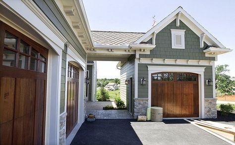 three car garage with breezeway Garage Extension, Houses Architecture, Pergola Ideas, Garage Remodel, Gorgeous Doors, Casas Coloniales, Large House, Casa Exterior, Garage House