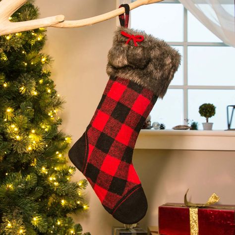 Buffalo Plaid Stockings, Plaid Stockings, Plaid Christmas Stockings, Traditional Holiday Decor, Red Buffalo Plaid, Buffalo Check Plaid, Stocking Tree, Buffalo Plaid Christmas, Felt Applique