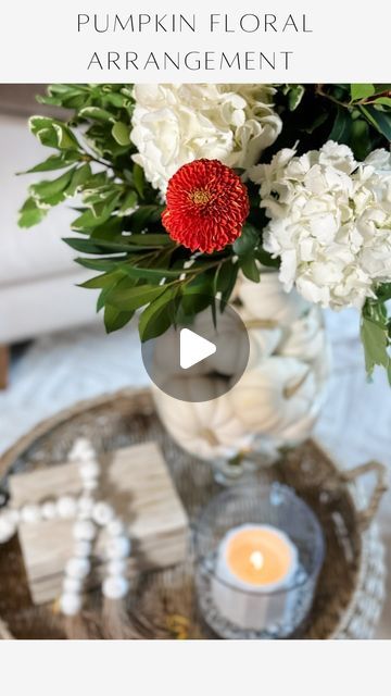 Janine Graff on Instagram: "Pumpkin Floral Arrangement 🤍 is truly a fall-inspired! Elevate your Autumn table with a sophisticated floral centerpiece that seamlessly blends the beauty of nature indoors! Impress your guests with elegant hydrangeas, vibrant mums and festive white pumpkins in a clear vase—a charming and sophisticated touch that captures the essence of the fall season. 

To shop, comment LINK for same and similar items I used to create this arrangement.

Use fresh or faux elements to recreate this look for your Harvest or Halloween home. Get creative and bring the beauty of autumn into your home with this eye-catching centerpiece idea. 🍂🌼🎃 

#floralarrangement #floraldecorating 
#fallcenterpiece 
#fallstyling #diyfalldecor" Janine Graff, Pumpkin Floral Arrangements, Clear Vase, Autumn Table, Floral Centerpiece, Halloween Home, Mini Pumpkins, Fall Centerpiece, Nature Indoors