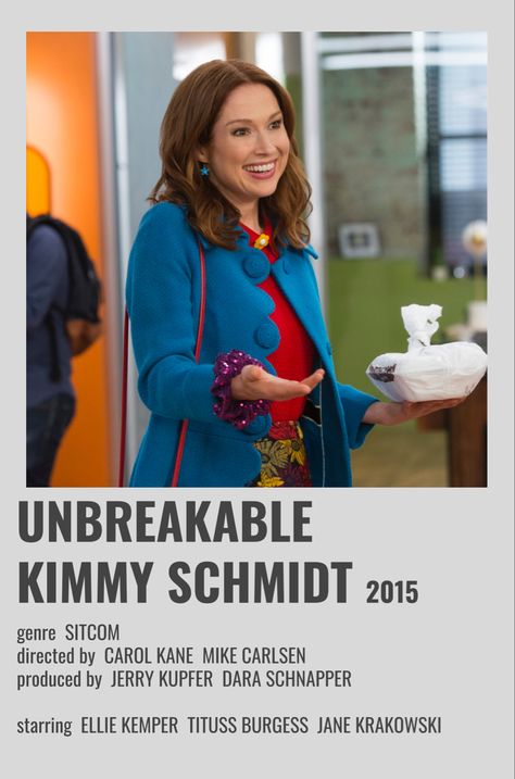 Unbreakable Kimmy Schmidt Poster, Movie Poster Polaroid, Poster Polaroid, Alt Posters, Minimal Posters, Ellie Kemper, Room Pics, Character Posters, Film Journal