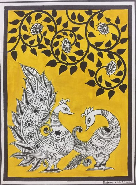 Kalamkari Art Easy, Kalamkari Painting Easy, Kalamkari Peacock, Madhubani Print, Madhubani Paintings Peacock, Kalamkari Prints, Kalamkari Art, Gond Painting, Kalamkari Painting