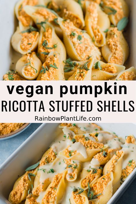 Vegan Meals For Two, Vegan Stuffed Pasta Shells, Tofu Ricotta Stuffed Shells, Meatless Comfort Food, One Pot Vegan Recipes, Vegan Harry Potter Recipes, Autumn Vegan Recipes, Clean Vegan Meals, Ricotta Spread