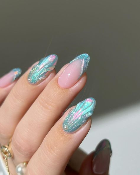 Summery Nails, Mermaid Nails, Nails Polish, Kawaii Nails, Sparkly Nails, Beach Nails, Dream Nails, Pretty Acrylic Nails, Fancy Nails