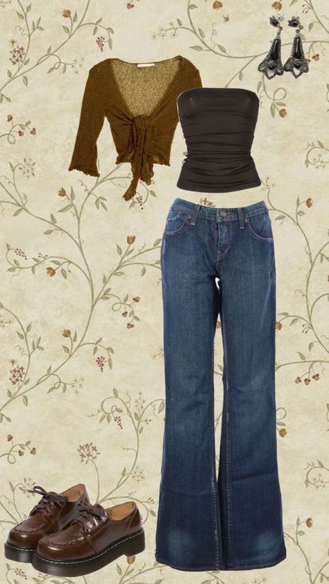 Simple Fun Outfits, Madisoncore Outfits, Outfit Ideas With Things In Your Closet, Y2k Professional Outfits, Time Travel Outfits, Fun Style Outfits, Simple Vintage Outfits, Cute Outfit Collage, How To Style Brown Jeans