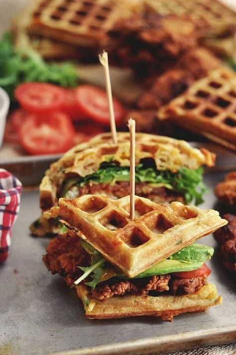 Waffle Sandwich Recipe, Waffle Sandwiches, Monte Cristo Sandwich, Fried Chicken And Waffles, Waffle Sandwich, Buttermilk Fried Chicken, Burgers Sandwiches, Good Eat, Chicken And Waffles