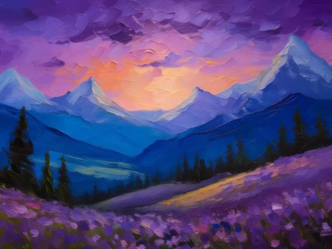 Twilight Over Alpine Valley Distant Mountains, Twilight Cast, Mountain Paintings, Purple Hues, Oil Paintings, Oil Painting, Art Painting, It Cast, Paintings