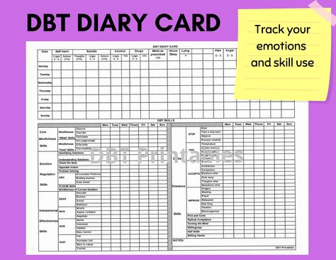 Dbt Diary Card, Dbt Therapy, Emotion Regulation, Border Line, Dbt Skills, Behavior Therapy, Understanding Emotions, Dialectical Behavior Therapy, Therapy Worksheets