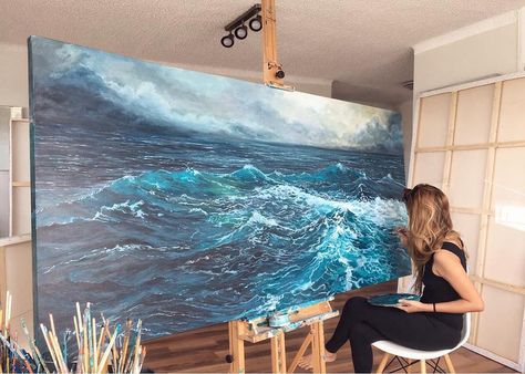 Painter Vanessa Mae Art captures the vibrant motion and energy of ocean waves that will make you feel like you’re lost at sea. No Wave, Ocean Art Painting, Ocean Paintings, Ocean Waves Painting, Acrylic Painting Diy, Water Abstract, Painter Painting, Waves Ocean, Wave Painting