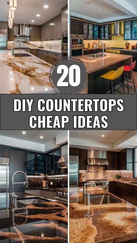 Transform your kitchen or bathroom with these 20 cheap DIY countertop ideas! From repurposed materials to creative painting techniques, these budget-friendly solutions will give your space a fresh, new look without breaking the bank. Perfect for any DIY enthusiast! How To Tile Countertops Diy, Bathroom Sink Diy Countertops, Updating Kitchen Counters On A Budget, Diy White Kitchen Countertops, Small Kitchen Diy Makeover Budget, Acrylic Countertop Kitchens, Cover Countertops With Wood, Vinyl Plank Countertop, Inexpensive Remodeling Ideas