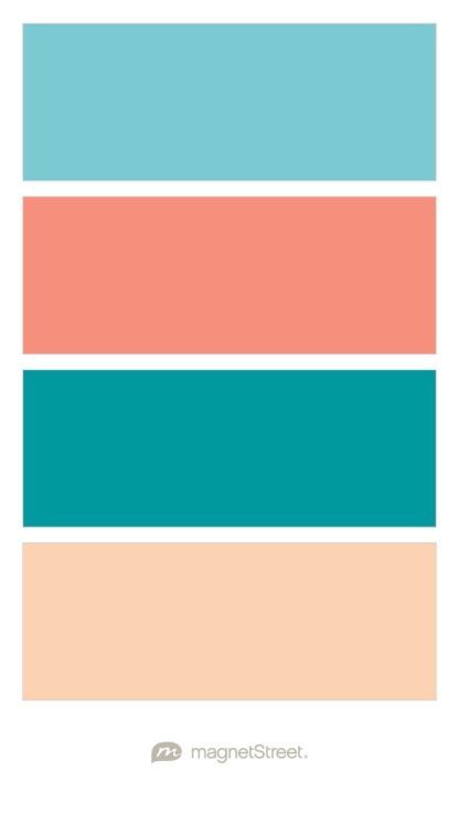 Teal And Peach Wedding, Coral Living Rooms, Coral Color Schemes, Peach Color Schemes, Teal And Peach, Turquoise Color Scheme, Coral Wedding Colors, Peach Wedding Colors, Peach Color Palettes