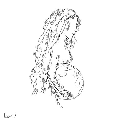 Earth Woman Drawing, Mother Nature Drawing Goddesses, Pregnant Mother Earth Tattoo, Mother Earth Tattoo Simple, Mother Nature Tattoos Simple, Pregnancy Drawing Sketches, Mother Nature Tattoos Goddesses, Pregnant Sketch, Earth Goddess Tattoo