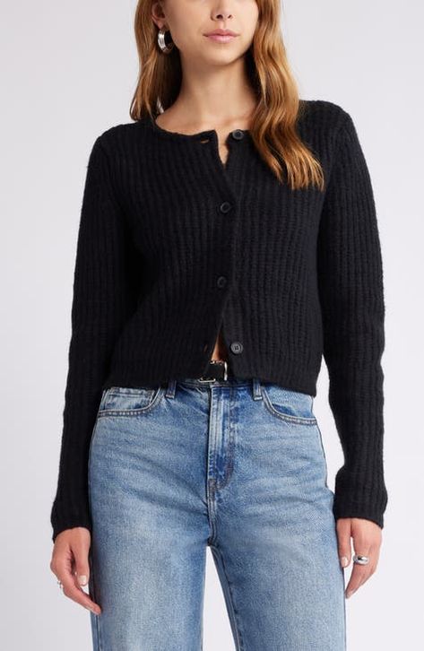 Fisherman Cardigan, Black Cropped Cardigan, Fall Wardrobe Essentials, Cozy Gift, Jewel Neck, Free Fabric, Cropped Cardigan, Fashion Help, Black Fits