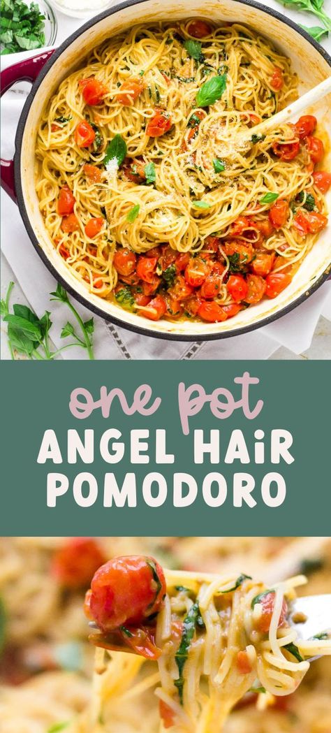 Vegetarian Angel Hair Pasta Recipes, Angel Hair Spinach Pasta, Angel Hair Pasta With Veggies, Sauce For Angel Hair Pasta, Angel Hair Pasta With Tomatoes, Angel Hair Pomodoro, Angel Hair Tomato Pasta, Angel Hair Pasta With Cherry Tomatoes, One Pot Tomato Basil Pasta