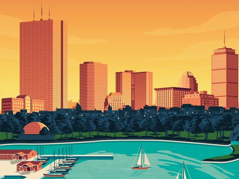 Boston Illustration, Boston City, Boston Usa, Senior Project, Retro Travel Poster, Poster Illustration, City Illustration, Travel Poster, Travel Posters