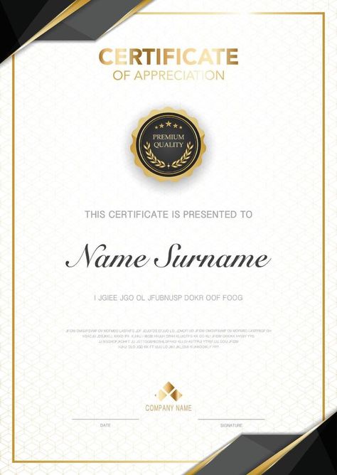 diploma certificate template black and gold color with luxury and modern style vector image. Diploma Design, Certificate Background, Diploma Certificate, Certificate Design Template, Gold Certificate, Template Black, Hijab Designs, Certificate Of Appreciation, Good Morning Flowers Gif