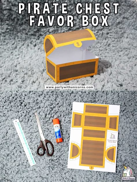 Pirate Treasure Chest Favor Box - Free Printable البحث عن الكنز, Treasure Chest Craft, Pirate Chest, Pirate Crafts, Robot Party, Pirate Treasure Chest, Pirate Theme Party, Boy Birthday Party Themes, Diy Robot