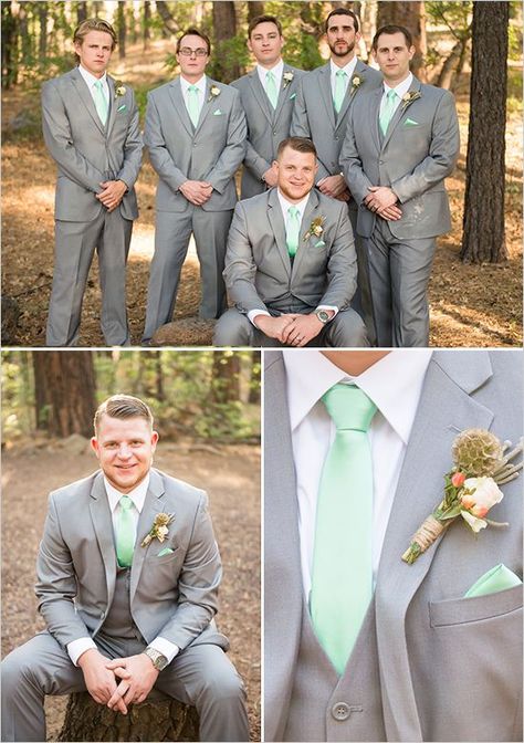 Mint Groomsmen Attire, Peach And Seafoam Wedding, Seafoam Mint Wedding, Mint Green Groomsmen Attire, Light Green Groomsmen Attire, Mint And Grey Wedding, Seafoam Green Wedding Colors, Seafoam Wedding Colors, Mint Green And Grey Wedding