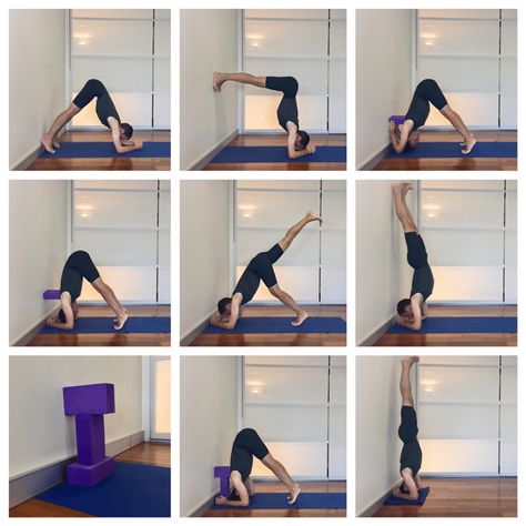 This post teaches you step by step how to do Sirsasana (headstand). Various methods and techniques are shown to help both new and more experienced students. Sequence Wall, Headstand Tutorial, Yoga Space At Home, Yoga For Beginner, Yoga Steps, Headstand Yoga, Yoga Handstand, Quotes Video, Yoga Iyengar