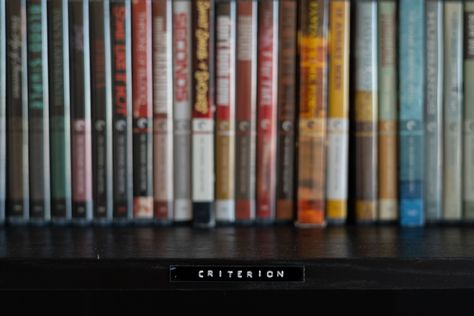 The criterion shelf, I like to organize by colour and keep them all together on one shelf. Criterion Collection Shelf, Collection Shelf, Criterion Collection, Christmas List, Art Supplies, Shelves, Media, Christmas, Art