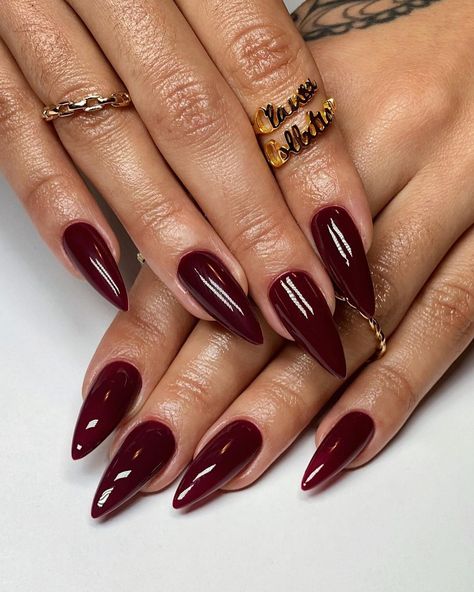 pour yourself a glass 🍷 。 @apresnailofficial medium stiletto @dndgel strawberry wine 。 。 。 #nails #naildesigns #nailinspo #nailart… | Instagram Red Stiletto Nails, Kutek Disney, Wine Nails, Maroon Nails, Pointy Nails, Nagel Tips, Casual Nails, Burgundy Nails, Red Nail