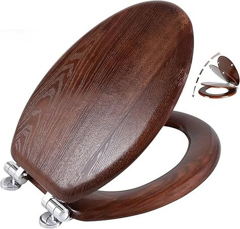 Angel Shield Elongated Wood Toilet Seat with Quiet Close,Easy Clean,Quick-Release Hinges(Elongated,Dark Walnut) - Amazon.com Wood Toilet, Wood Toilet Seat, Dark Walnut, Toilet Seat, Easy Clean, Quick Release, Hinges, Easy Cleaning, Walnut