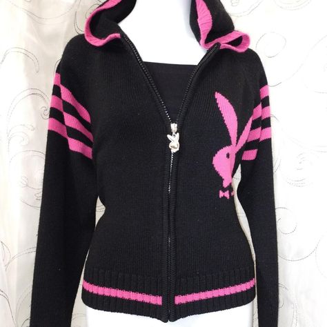 Vintage Playboy Jacket with big pink Bunny logo in... - Depop Playboy Outfits, Pink Y2k Hooded Hoodie, Playboy Bunny Jeans, Baby Phat Jacket, Playboy Clothes, Playboy Bunny Jacket, Bunny Logo, Punk Vintage, Stylish Hoodies