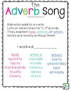 The Adverb Song 2nd Grade Grammar, Free Posters, Classroom Songs, Skip To My Lou, 4th Grade Writing, Nouns And Verbs, Grammar And Punctuation, Grammar Activities, Teaching Language Arts