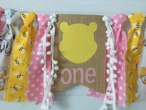 Winnie The Pooh High Chair Banner, Winnie The Pooh Birthday Banner, Pooh First Birthday, Rag Tie Banner, Winnie The Pooh Party, Baby First Birthday Themes, Boys Birthday Party Decorations, Pooh Party, Pooh Birthday