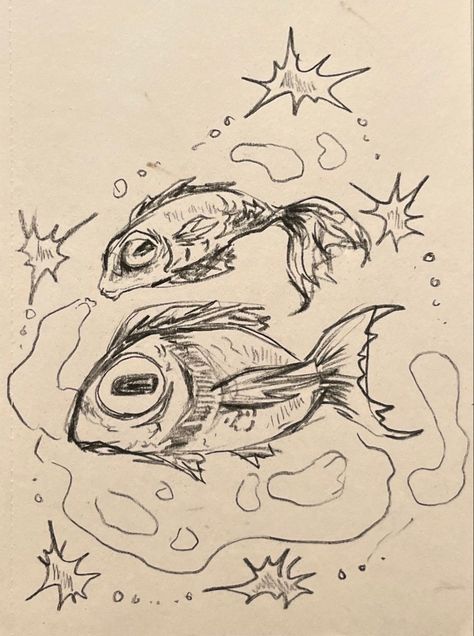 Trippy Fish Drawing, Creepy Fish Drawing, Fishies Drawing, Page Fillers Drawings, Weird Fish Drawing, Fish Aesthetic Drawing, Sick Drawings Sketches, Fish Drawing Sketches, Fish Drawing Aesthetic