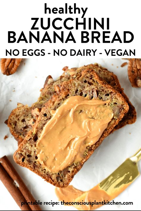 No Egg Zucchini Bread, Banana Bread No Eggs, Zucchini Banana Bread Recipes, Banana Zucchini Bread, Banana Crumble, Banana Zucchini Muffins, Vegan Zucchini Bread, Banana Zucchini, Vegan Breads