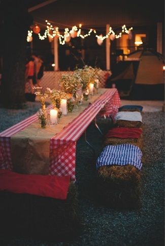 summer #evening barbecue party #BBQ #night #country #rustic Dinner Party Decor Ideas, Vintage Memorial Day, Backyard Bbq Party Decorations, Bbq Dinner Party, Abyss Art, Seafood Dinner Party, Dinner Party Tablescapes, Outdoor Bbq Party, Bbq Party Decorations