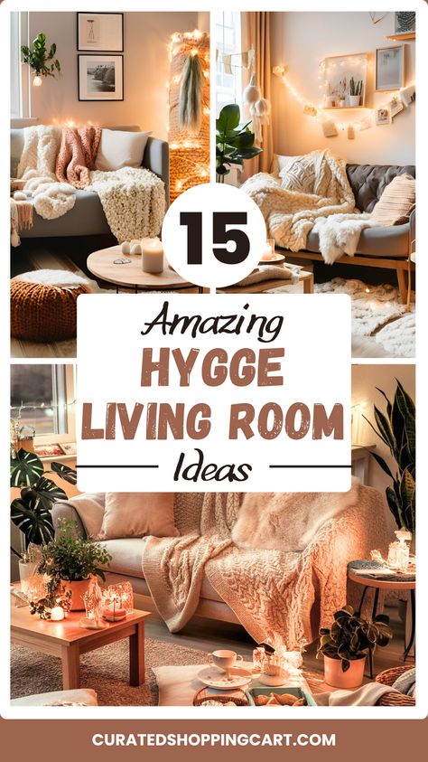 Looking to add a touch of coziness to your home? Check out these 15 hygge living room ideas that include warm color palettes, comfy seating, & personal touches. Perfect for creating a relaxing, inviting atmosphere. Ideal for anyone seeking hygge inspiration and home decor tips. Hygge home, cozy living room, hygge essentials, living room ideas, hygge decor, hygge living room inspiration, hygge living room decor ideas, hygge living room aesthetic, hygge living room design, hygge living room small. Small Cozy Living Room Decor Ideas, Hygge Decor Inspiration Living Room, Hygge Room Decor, Cozy Reading Area In Living Room, How To Create A Cozy Living Room, Cozy Living Room Aesthetic Comfy, Hygge Living Room Color Schemes, Hygge Lighting Ideas, Vintage Cozy Living Rooms