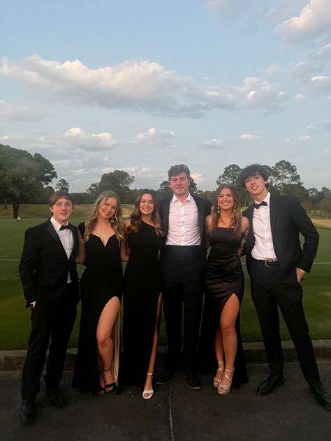 Black Tie Gala Aesthetic, Black Tie Prom, Black Tie Party Aesthetic, Black Tie Prom Theme, Black Tie 18th Birthday Party, Tailored Black Set For Black-tie Events, Black Tie Group Photo, Black Sets For Black-tie Festive Events, Black And White Themed Party Outfits