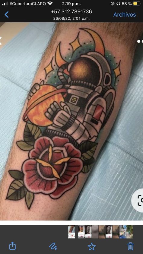 Traditional Style Space Tattoo, American Traditional Tattoos Space, Old School Astronaut Tattoo, Astronaut Traditional Tattoo, Neotraditional Space Tattoo, American Traditional Astronaut Tattoo, Traditional Astronaut Tattoo, Traditional Space Tattoo, Back To The Future Tattoo