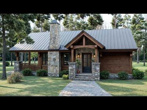 26'x32' (8x10m) Totally Fall In Love With This Cozy Cabin | 2 Bedroom | Cozy Small Home! - YouTube Small Cabin With Loft, Cozy Small Home, Small Lake Cabins, Cinder Block House, House Plans Architecture, Small Open Concept, Small Rustic House, Small Cabin Plans, Cabin Farmhouse