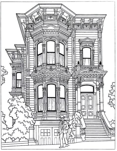 Victorian House printable coloring book page. An Italianate style house in San Francisco, CA One Story Victorian House Plans, Modern Victorian House, Victorian House Colors, House Coloring Pages, Victorian House Plans, Dark Paint Colors, Architecture Drawing Sketchbooks, House Colouring Pages, Building Sketch