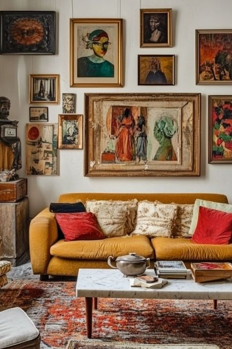 Style a vintage-inspired living room with eclectic accents for a unique and timeless look. #VintageDecor #EclecticStyle #TimelessInteriors Eclectic European Decor, Vintage Eclectic Living Room, Cozy Eclectic Living Room, Eclectic Living Rooms, Traditional Eclectic Decor, Eclectic Interior Design Vintage, Colorful Eclectic Living Room, Modern Eclectic Living Room, Apartment Things