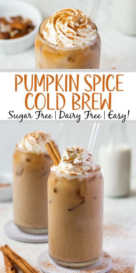 Pumpkin Coffee Recipe, Pumpkin Spice Cold Brew, Iced Pumpkin Spice Latte, Pumpkin Spice Drinks, Cold Brew Coffee Recipe, Cold Brew Recipe, Spiced Drinks, Homemade Pumpkin Spice, Starbucks Drinks Recipes