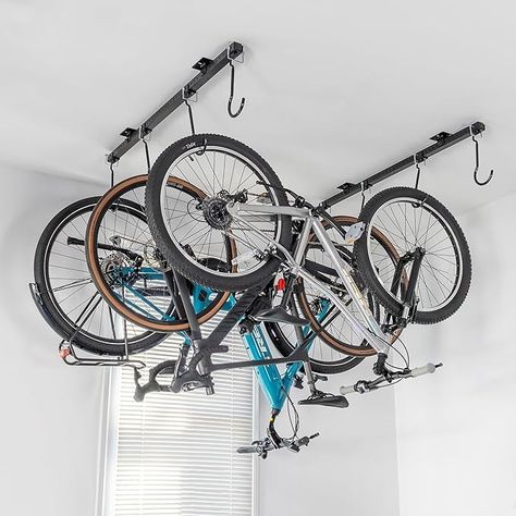 Amazon.com: Teal Triangle G-Bike Ceiling Mounted Bike Rack, Indoor Garage Storage for up to 8 Bikes, Adjustable Cycling Hooks For Road Mountain MTB E-Bike and Kids' Bicycles, 46" X 4" X 12" : Sports & Outdoors Indoor Garage, Indoor Bike Storage, Bike Rack Garage, Bike Rack Wall, Bike Storage Garage, Gear Room, Bike Hooks, Bike Hanger, Bike Mount