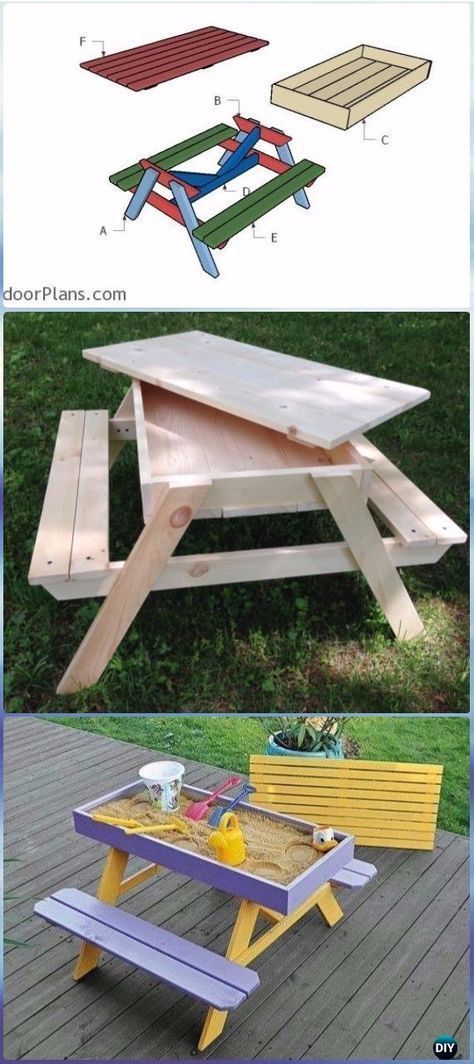 Outdoor Table Ideas, Garden Diy Furniture, Diy Sandbox, Diy Picnic Table, Diy Outdoor Table, Outdoor Patio Table, Outdoor Furniture Plans, Pallet Outdoor, Diy Garden Furniture