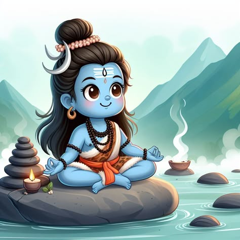 Shiv Ji Cute Images, Cute Shivji Drawing, Shiv Cartoon Image, Shivji Canvas Painting, Vishnu Drawing, Cute Shiva, Save Water Poster Drawing, Simple Wall Paintings, God Painting