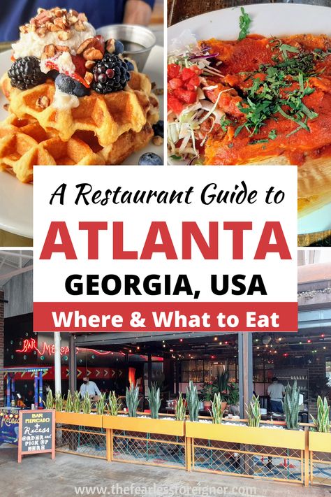 Wondering where to eat in Atlanta, Georgia? This Atlanta restaurant guide will help you find the best places to eat in Atlanta by neighborhood and by cuisine. These casual Atlanta restaurants have delicious food at affordable prices! #Atlanta #AtlantaRestaurants #AtlantaFood #AtlantaGuide #AtlantaTravel #Georgia #USAFoodTravel #TheFearlessForeigner Dinner In Atlanta, Georgia Food, Atlanta Eats, Atlanta Travel, Atlanta Food, Usa Food, Atlanta Restaurants, Georgia Vacation, Casual Restaurants