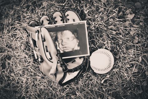 Baseball sports themed maternity pregnancy ultrasound photo photography #blackandwhite Baseball Maternity, Pregnancy Ultrasound, Themed Photography, Maternity Photography Poses Pregnancy Pics, Maternity Photography Poses, Baseball Baby, Birth Photography, Pregnancy Reveal, Baby Scrapbook