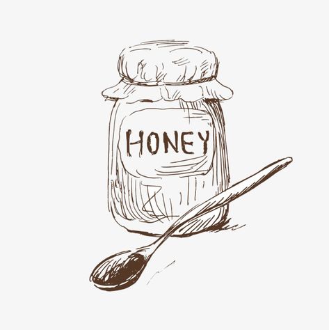 Honey Jar Sketch, Honey Stick Drawing, Honey Bottle Drawing, Honey Jar Tattoo Ideas, Honey Drawing Simple, Jar Of Honey Drawing, Honey Jar Drawing, Honey Pot Drawing, Honey Jar Tattoo