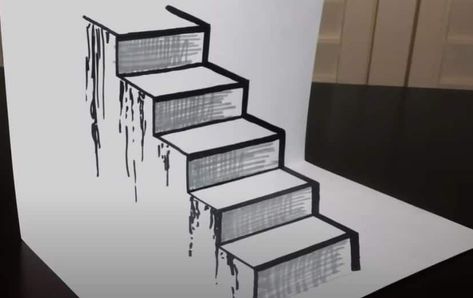 How To Draw A Staircase, How To Draw Steps To A House, Staircase Drawing Easy, 3d Stairs Drawing, Abstract Stairs Drawing, Stair Illusion Drawing, Staircase Drawing, How To Draw Stairs, How To Draw Steps