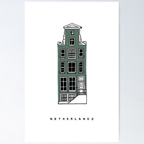 Amsterdam Sketch, Amsterdam Drawing, Houses Simple, Building Tattoo, Dutch Houses, Illustration Realistic, Dutch House, Ink Illustration, House Drawing