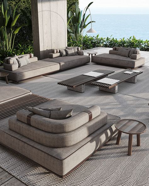 IQ-10-VM on Behance Patio Seating Arrangement, Rooftop Design, Outdoor Lounge Area, Rooftop Lounge, Outdoor Lounge Set, 3d Studio, Set Decor, Terrace Design, Modern Outdoor Furniture