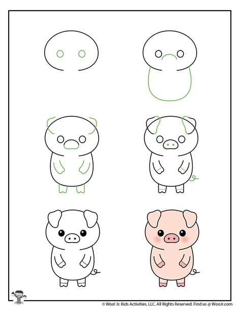 Draw a Cute Pig | Woo! Jr. Kids Activities : Children's Publishing Animals Step By Step, Trin For Trin Tegning, Drawing Ideas For Kids, Easy Animal Drawings, Pig Drawing, Draw Cartoon, Cute Pig, Easy Drawings For Kids, Easy Doodle Art