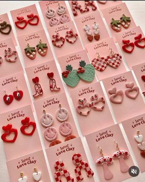 Valentine Earrings Clay, Clay Earing Design, Valentine’s Day Clay Earrings, Valentine’s Day Earrings, Valentine Clay Earrings, Valentines Clay Earrings, Lera Inspiration, Valentine Polymer Clay, Polymer Clay Valentines