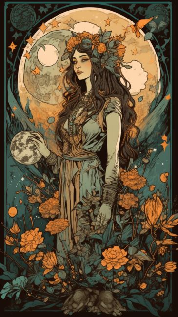 bohemian vintage illustration of a beautiful witchy woman with moon in the background and spider webs and flowers all around her, colours orange, brown, teal, beige, black --ar 9:16 --v 5.0 --s 250 Witchy Thanksgiving Wallpaper, Phone Backgrounds Witchy, Witch Core Wallpaper, Fall Witchy Wallpaper, Autumn Witch Art, Witch Background Aesthetic, Bohemian Phone Wallpaper, Samhain Wallpaper, Witchy Phone Backgrounds